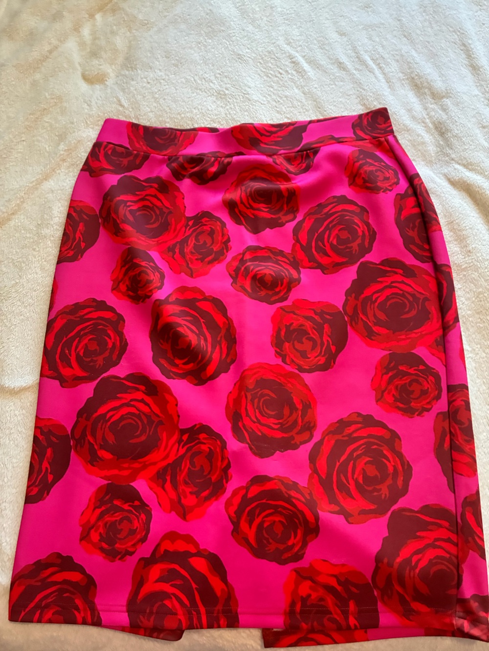 Floral Rose Print Skirt in Hot Pink and Red Scuba Fabric